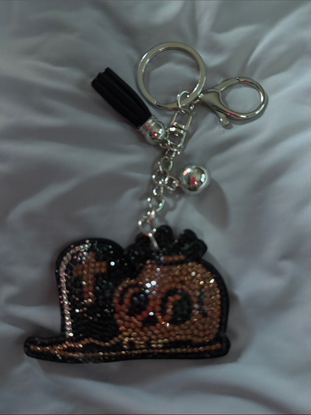 Sparkling Rhinestone Black & Gold Skull and Grave Keychain Charm